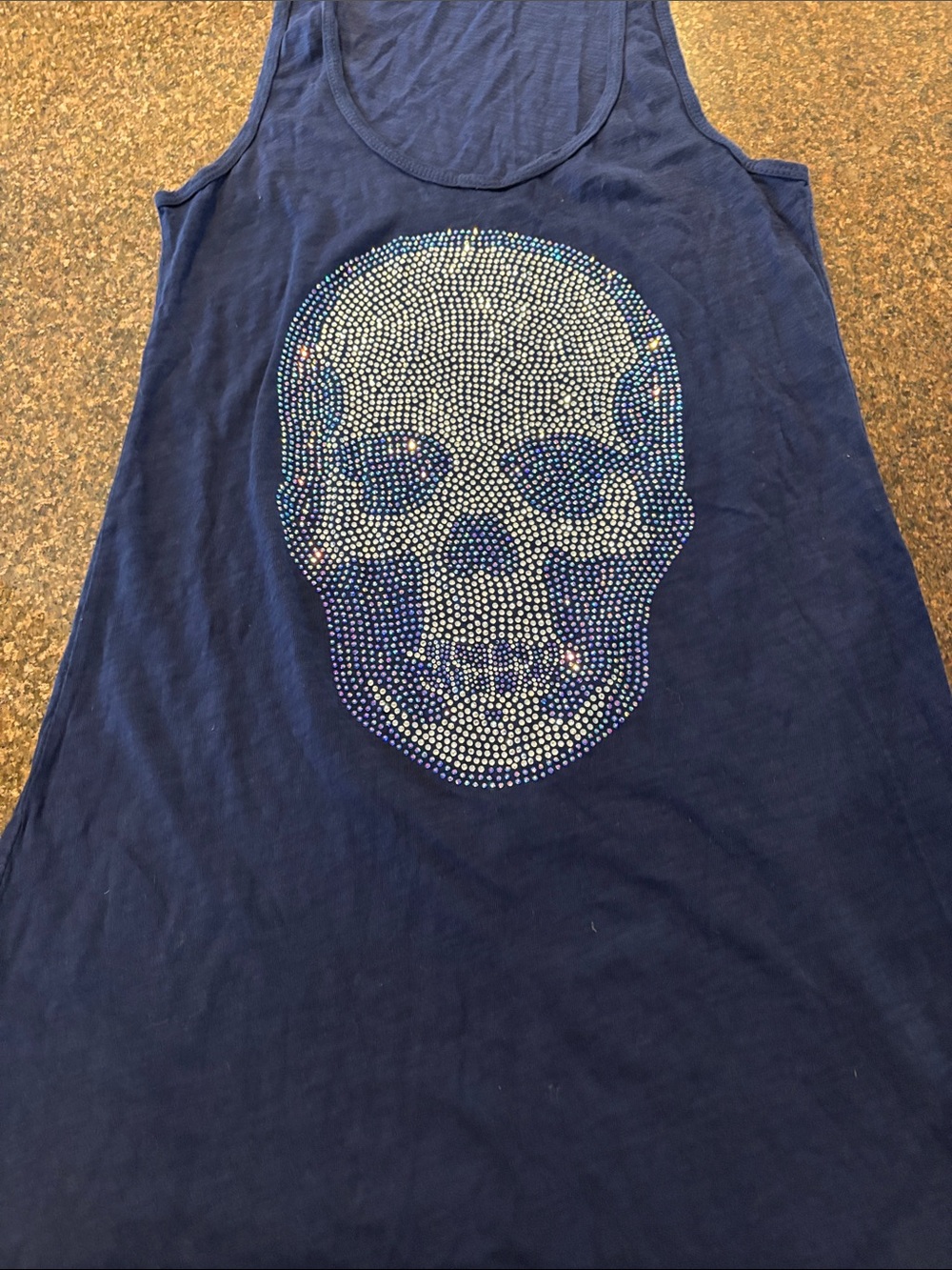 E.VIL Ladies Y2K Blue Swaroski Crystal Skull Tunic Cotton Tank-S